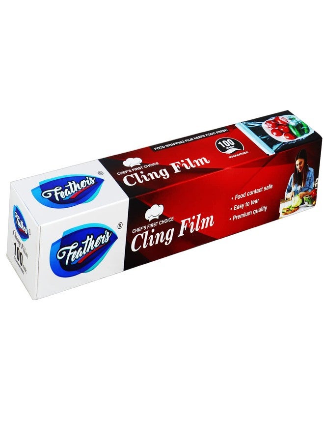 Feather's Feather’s Cling Film Wrap Food Biodegradable Multipurpose Food Wrapper Non-Stick Microwave Safe (Pack of 1, 100m) - Image 1
