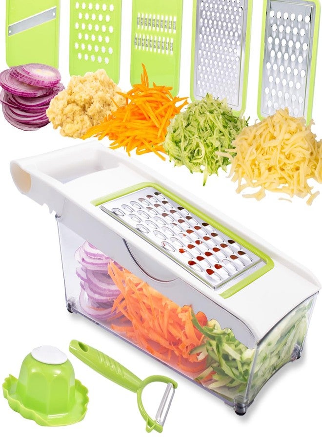 NACOLUS Cheese Grater with Container,5 In 1 Mandoline Slicer for Kitchen,Multi Purpose Vegetable Slicer, Easy to Clean Vegetable Chopper,Cheese Shredder,Julienne Slicer and Peeler - Image 1