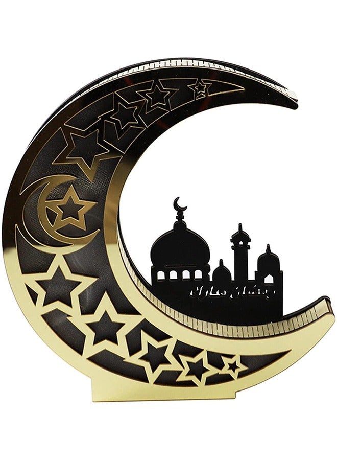 Yoawllty Ramadan Lamp, Ramadan Decorations, Ramadan Moon Shape LED Light for Eid Mubarak Home Decoration Wooden Hollow Night Light - Image 3