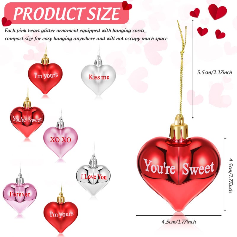 Luinabio 36 Pieces Valentine Day Ornaments Tree Decorations Heart Hanging Ornaments Tree Heart Baubles Shaped Red Pink Plastic Multicolored Decor for Valentines Christmas Wedding Party Anniversary - Image 2