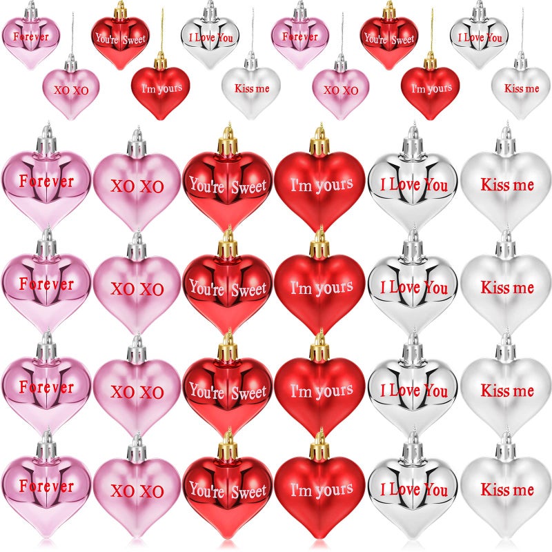Luinabio 36 Pieces Valentine Day Ornaments Tree Decorations Heart Hanging Ornaments Tree Heart Baubles Shaped Red Pink Plastic Multicolored Decor for Valentines Christmas Wedding Party Anniversary - Image 1