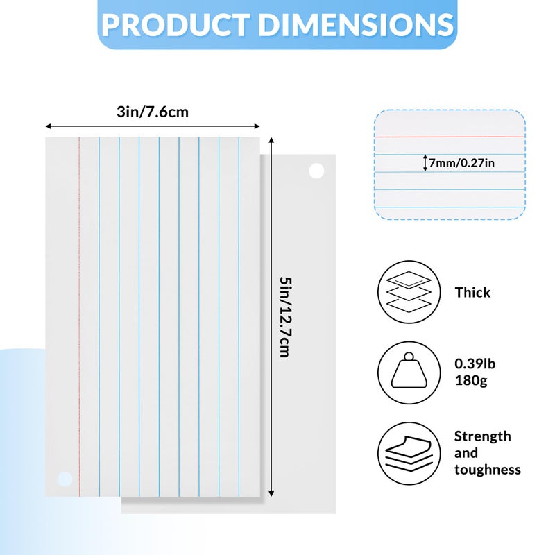 NEEWAY Heavyweight Ruled Index Cards 3x5, 200 Count Flash Cards with Rings and Cover, White Note Cards Lined for Home, Office - Image 2