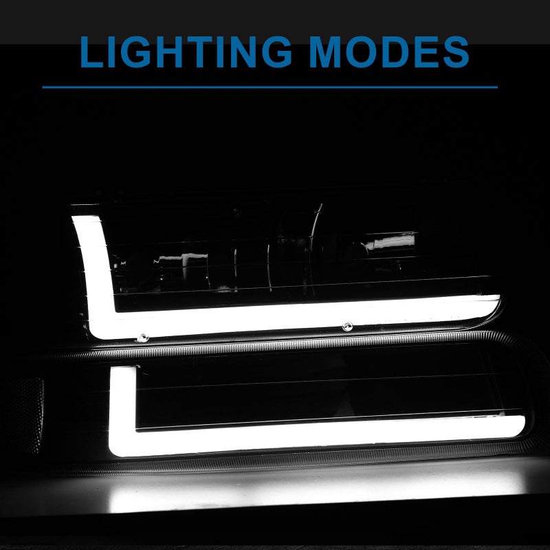 Fullux LED DRL Headlights Assembly fit 1999-2002 Chevy Silverado 1500 2500 1500HD 2500HD 3500/2000-2006 Tahoe Suburban 1500 2500 Replacements Black Housing Clear Reflector - Image 2
