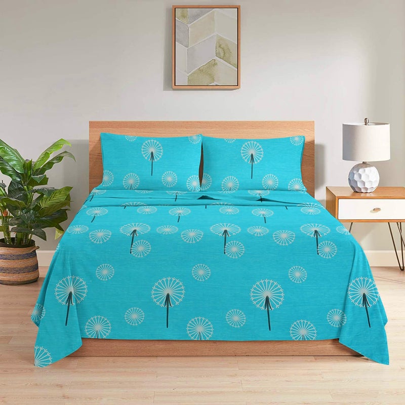 BSB HOME Cotton 160 TC Kingston Collection Super King Size Bedsheets with 2 King Size Pillow Covers| Luxury Soft Sheets (3Pcs Set) |108X108 in, (Aqua & White) - Image 3