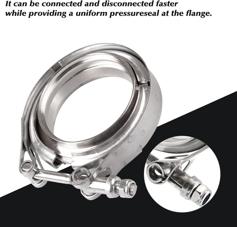 TuhooMall 3 Inch Stainless Steel Exhaust V Band Clamp Male Female Flange Assembly, V Band Clamp with Flanges for Turbo Downpipes Exhaust Systems (3 inch) - Image 2