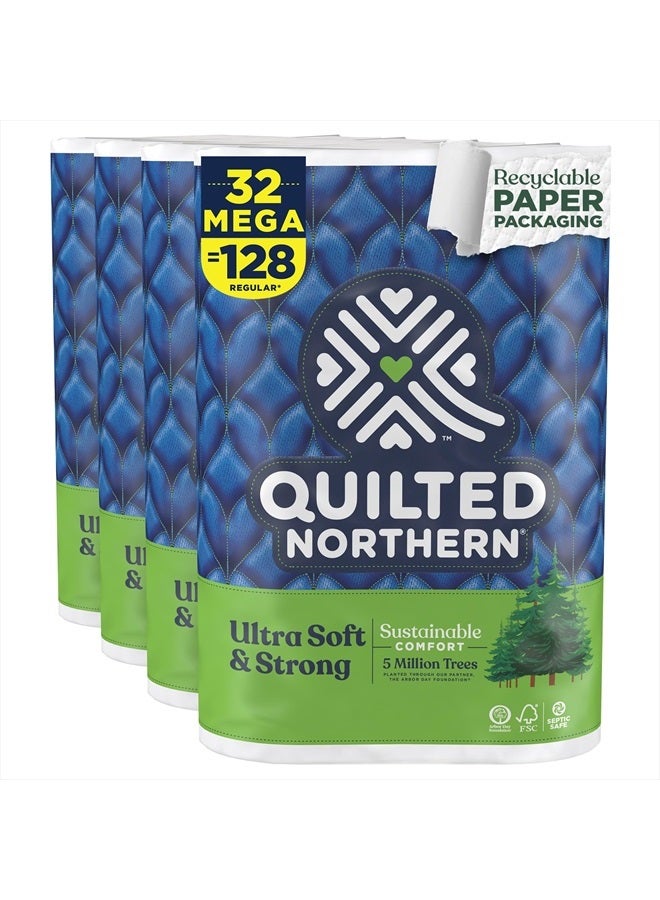 Quilted Northern Ultra Soft & Strong Toilet Paper, 32 Mega Rolls = 128 Regular Rolls, 5X Stronger*, Premium Soft Toilet Tissue with Recyclable Paper Packaging - Image 1