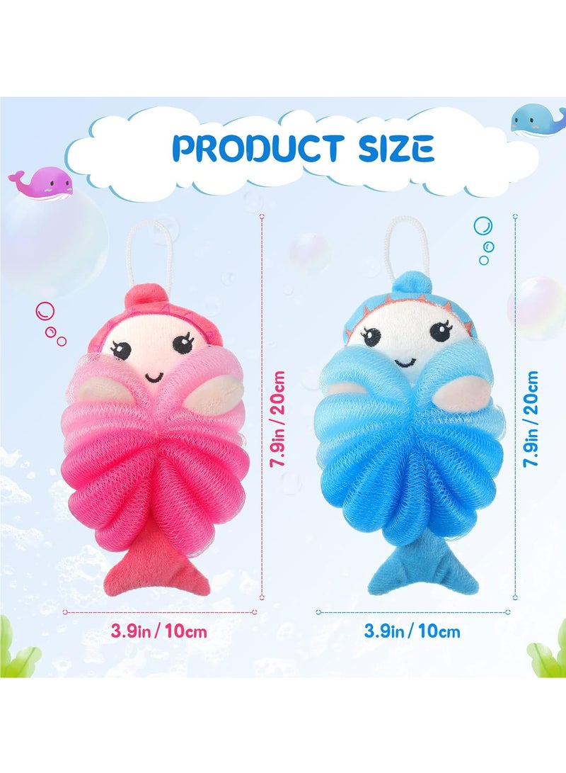 Loquat 2 Pcs Mermaid Bath Loofahs Kids Body Loofahs Cartoon Cute Bath Sponges Toddler Pouf Body Scrubbers Mesh Loofah Sponges for Children Shower - Image 2