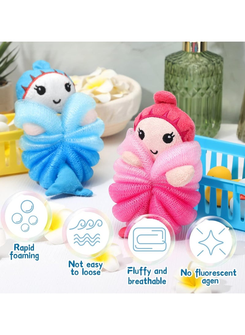 Loquat 2 Pcs Mermaid Bath Loofahs Kids Body Loofahs Cartoon Cute Bath Sponges Toddler Pouf Body Scrubbers Mesh Loofah Sponges for Children Shower - Image 4