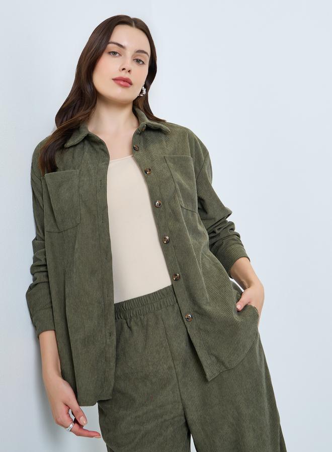 ستايلي طقم منسق من قميص كوردروي وجوغر - Image 3