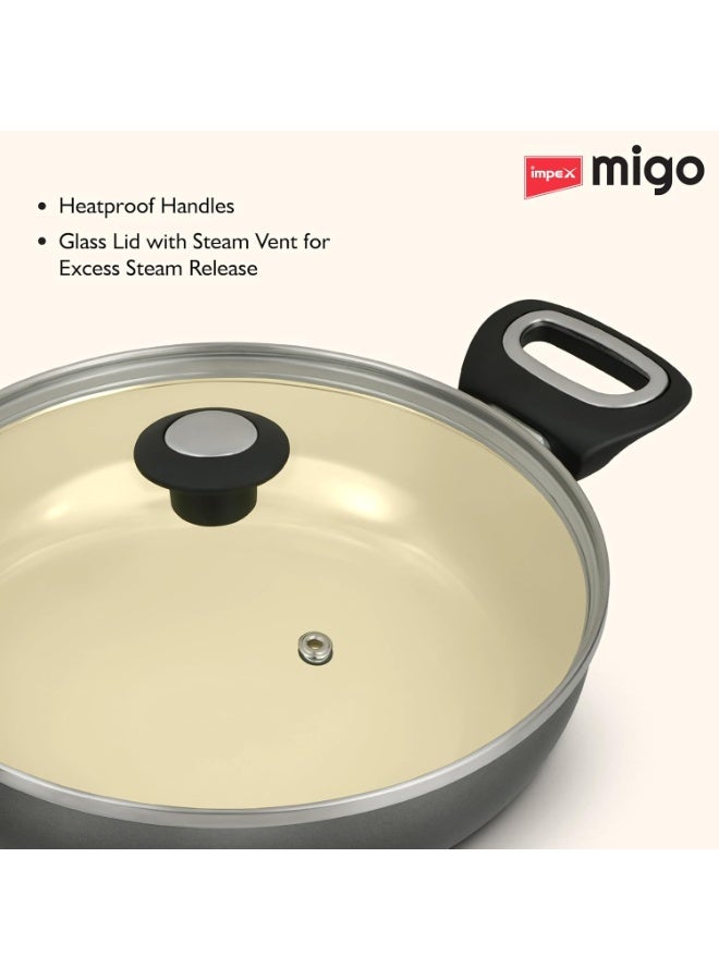 Impex Ceramic Cookware Set | 5 Pc Induction Base Non Stick | Kadai Pan With Lid, Fry Pan, Tawa Pan and 2 Spatulas | Free From PTFE, PFOA and Heavy Metals| 100% Non Toxic | 2 Year Warranty, Grey - Image 3