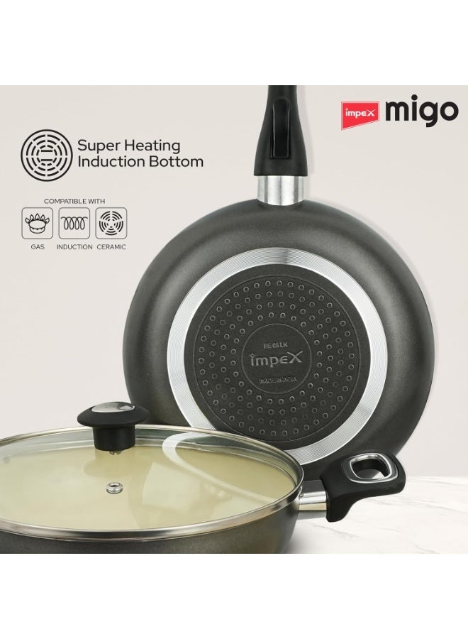 Impex Ceramic Cookware Set | 5 Pc Induction Base Non Stick | Kadai Pan With Lid, Fry Pan, Tawa Pan and 2 Spatulas | Free From PTFE, PFOA and Heavy Metals| 100% Non Toxic | 2 Year Warranty, Grey - Image 4