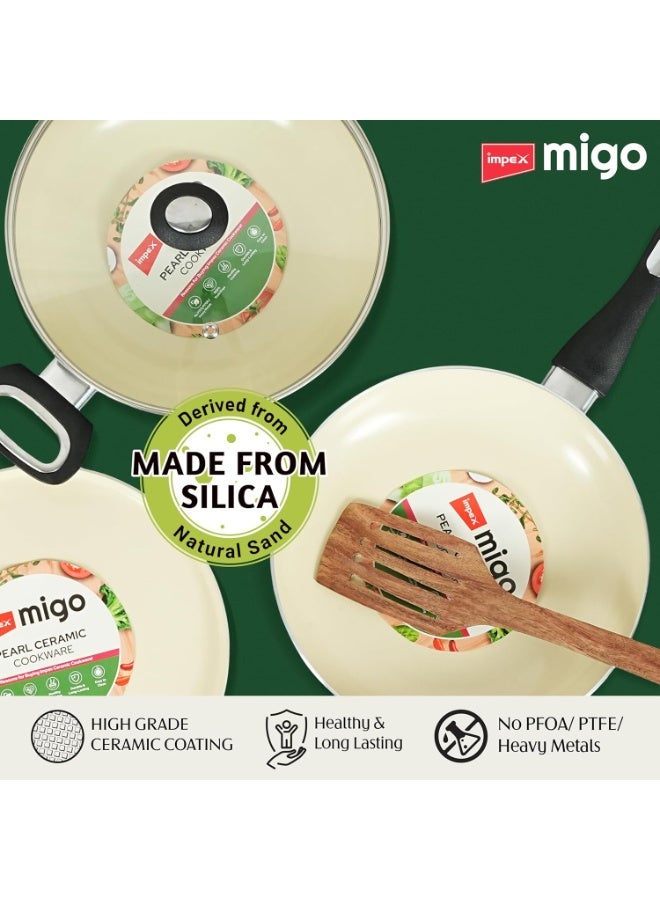 Impex Ceramic Cookware Set | 5 Pc Induction Base Non Stick | Kadai Pan With Lid, Fry Pan, Tawa Pan and 2 Spatulas | Free From PTFE, PFOA and Heavy Metals| 100% Non Toxic | 2 Year Warranty, Grey - Image 2