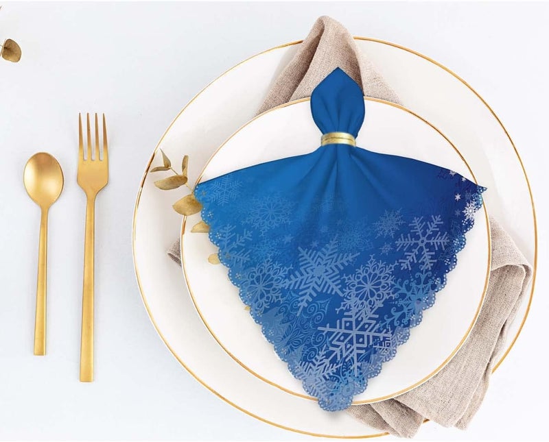 Yibeas Christmas Cloth Napkins Set of 4 Soft Blue and White Snowflakes in Various Styles Polyester Dinner Square Napkin for Family Restaurant Weddings Parties 18 x 18 inch - Image 4