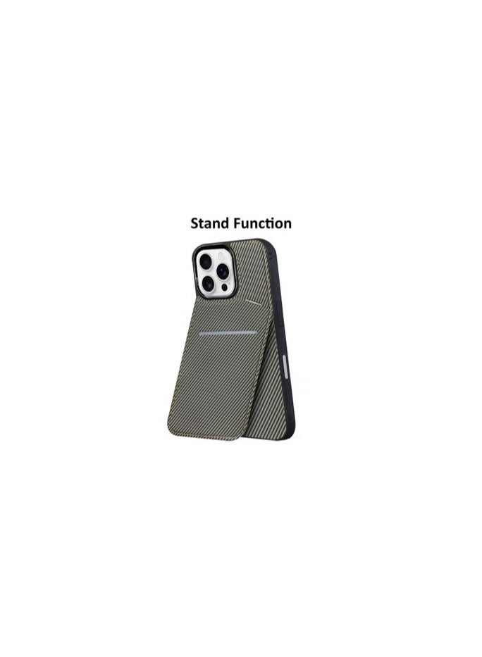 CATANES iPhone 16 Pro Max Case Cover Leather with Card Holder and Kickstand for Men Women Phone Case with Carbon Fiber Pattern  - Image 2