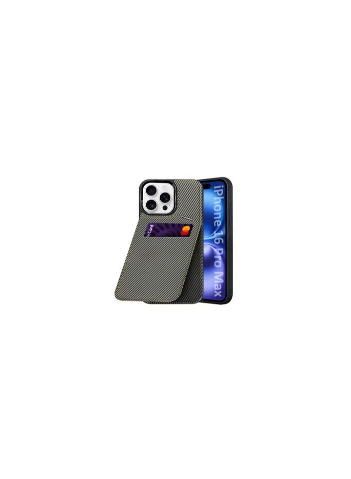 CATANES iPhone 16 Pro Max Case Cover Leather with Card Holder and Kickstand for Men Women Phone Case with Carbon Fiber Pattern  - Image 1