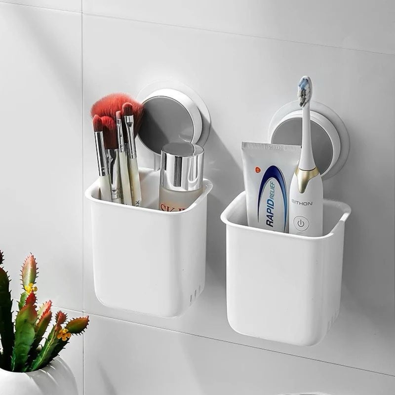 WEZOSHINET Plastic Toothbrush Holders for Bathroom | Wall Mounted Toothbrush Holder | Toothbrush Holders for Toothbrushes | Bathroom Shelf for Wall (2 Toothbrush Holder) - Image 1