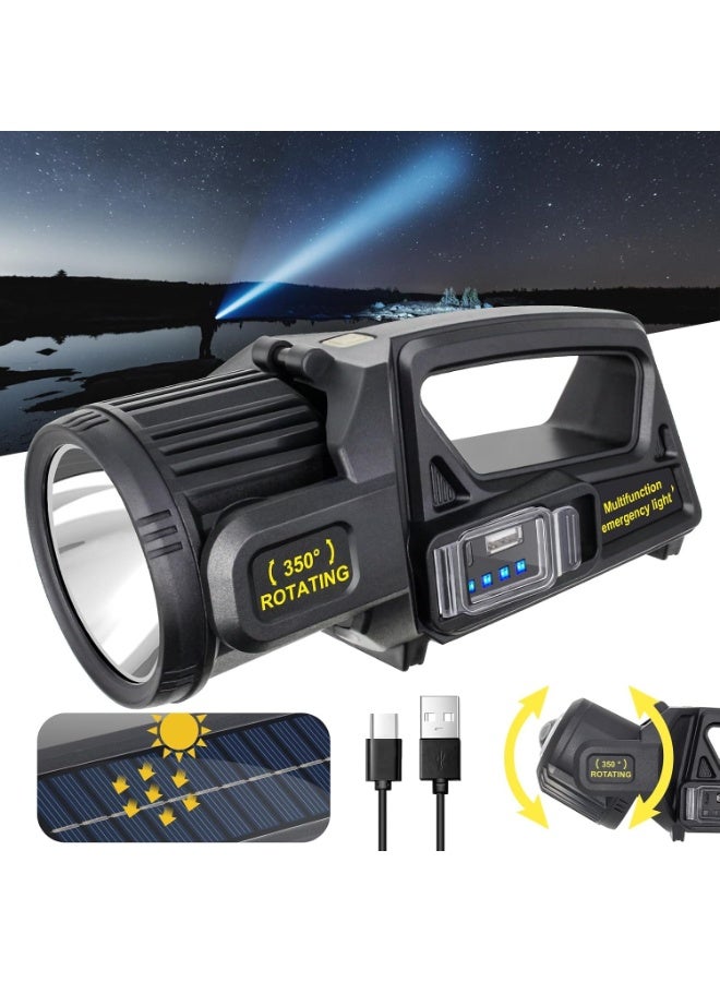 Spotlight, Rechargeable Led Spotlight Flashlight with 350° Rotate Head, 9 Modes Super Bright Spot Lights Outdoor Handheld, IPX5 Waterproof Solar Flashlight for Emergencies - Image 1