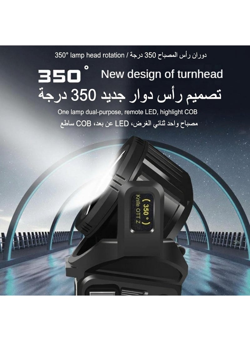 Spotlight, Rechargeable Led Spotlight Flashlight with 350° Rotate Head, 9 Modes Super Bright Spot Lights Outdoor Handheld, IPX5 Waterproof Solar Flashlight for Emergencies - Image 3