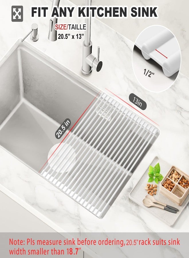 MERRYBOX Roll Up Dish Drying Rack Silicone Wrapped Over The Sink Dish Rack Foldable Dish Drainer Anti-Slip Dish Racks for Kitchen Counter, Multipurpose Kitchen Sink Drying Rack, 20.5" x 13", White - Image 2