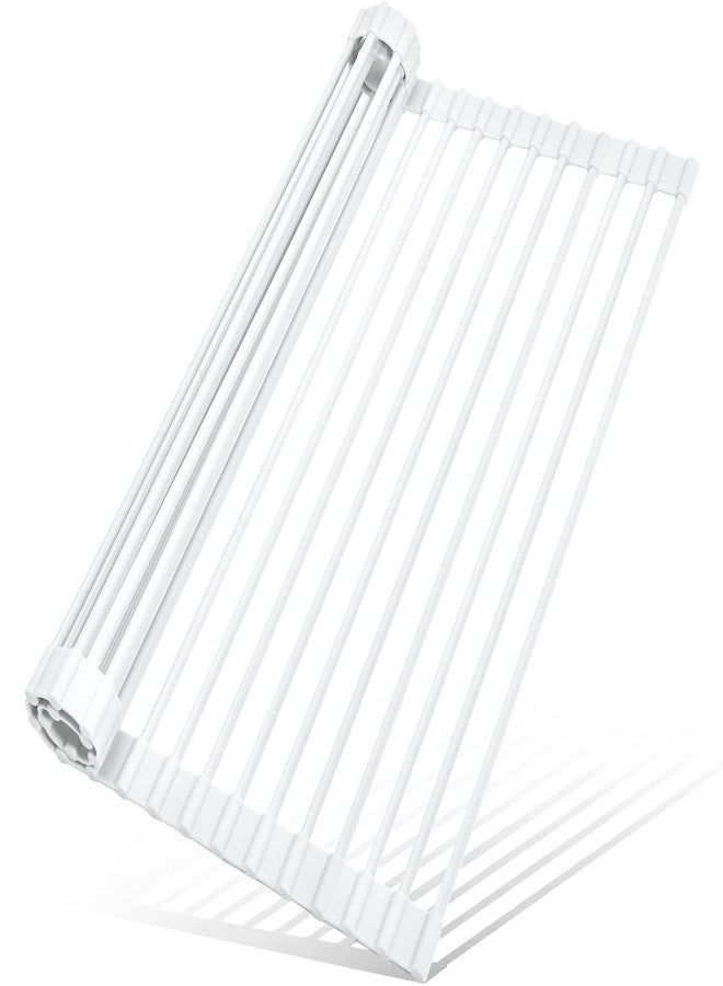 MERRYBOX Roll Up Dish Drying Rack Silicone Wrapped Over The Sink Dish Rack Foldable Dish Drainer Anti-Slip Dish Racks for Kitchen Counter, Multipurpose Kitchen Sink Drying Rack, 20.5" x 13", White - Image 1