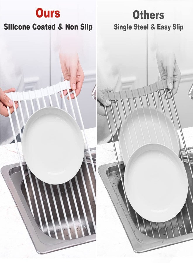 MERRYBOX Roll Up Dish Drying Rack Silicone Wrapped Over The Sink Dish Rack Foldable Dish Drainer Anti-Slip Dish Racks for Kitchen Counter, Multipurpose Kitchen Sink Drying Rack, 20.5" x 13", White - Image 5