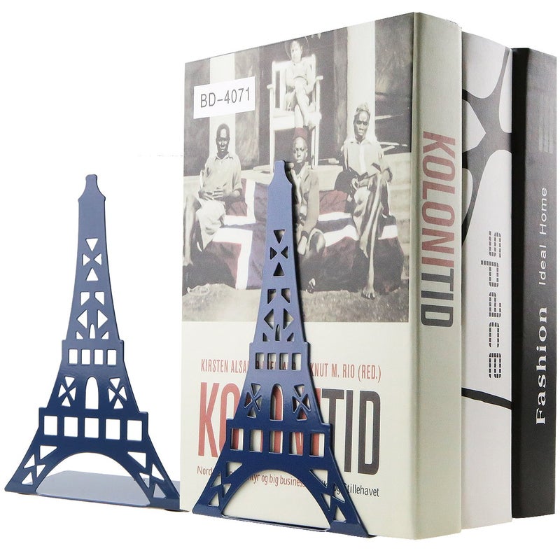 One Pair Creative Paris Eiffel Tower Book Organizer Metal Bookends for Kids School Library Desk Study Home Office Decoration Gift Blue