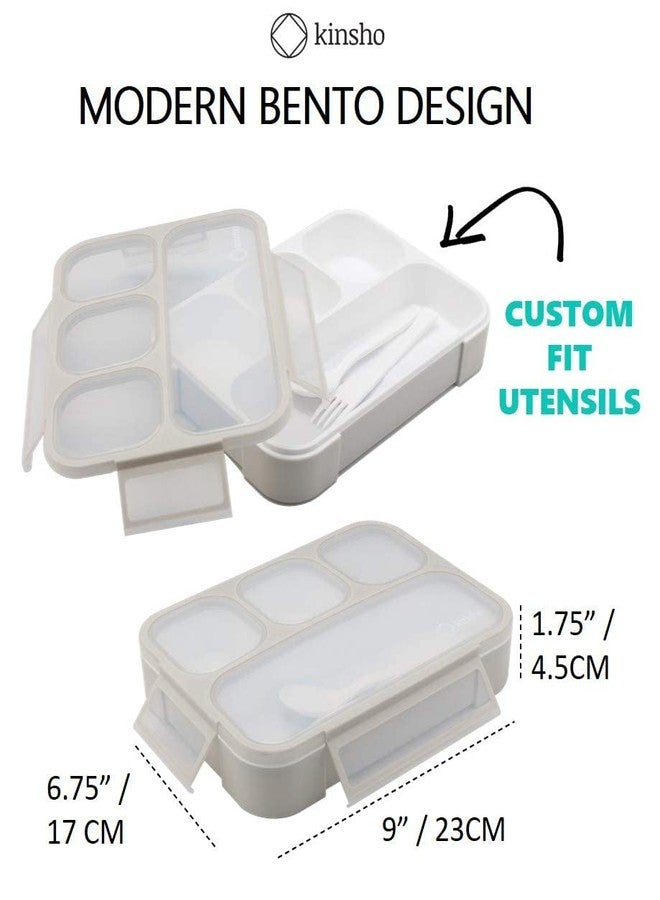 kinsho Bento Lunch Box Container for Kids Adults, Portion Control Meal Prep and Snack Containers, Japanese Style Boxes with 4 Compartments for Boys Girls Teens, School Work and Travel | Grey - Image 2