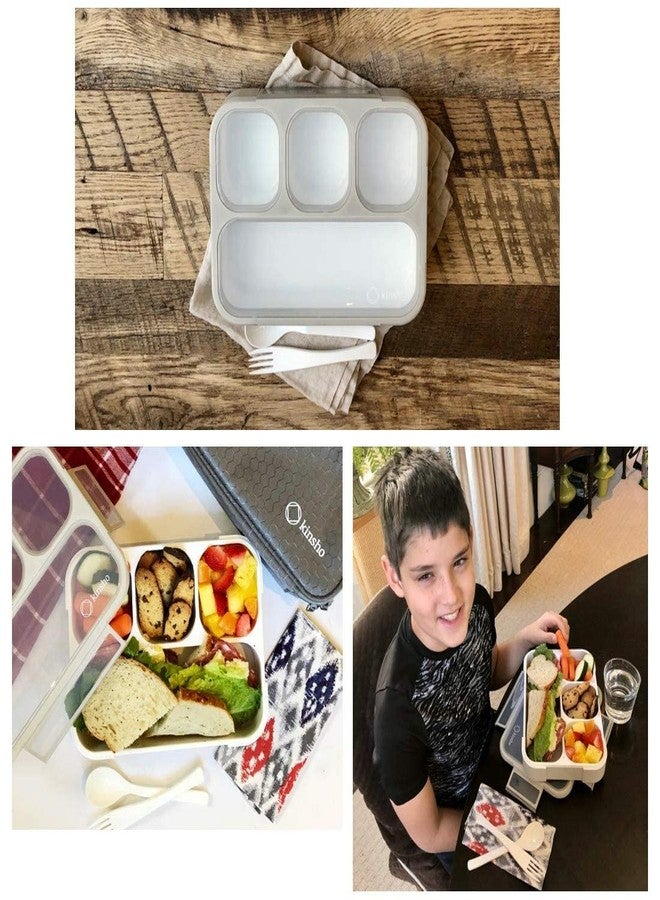 kinsho Bento Lunch Box Container for Kids Adults, Portion Control Meal Prep and Snack Containers, Japanese Style Boxes with 4 Compartments for Boys Girls Teens, School Work and Travel | Grey - Image 4