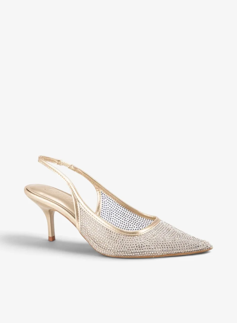 Bata Embellished Slingback Kitten Heel Pumps