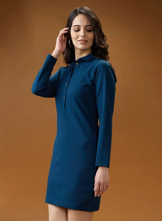 جلو باص فستان قصير بديكون بياقة قميص