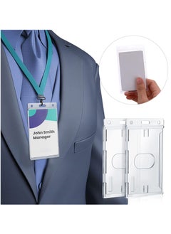 KASTWAVE Vertical ID Card Badge Holder, 10 Pieces Hard Plastic Card Holder Frosted Clear Credit Card Protector Thumb Slot Badge Holder Heavy Duty ID Badge Holder  - Image 1