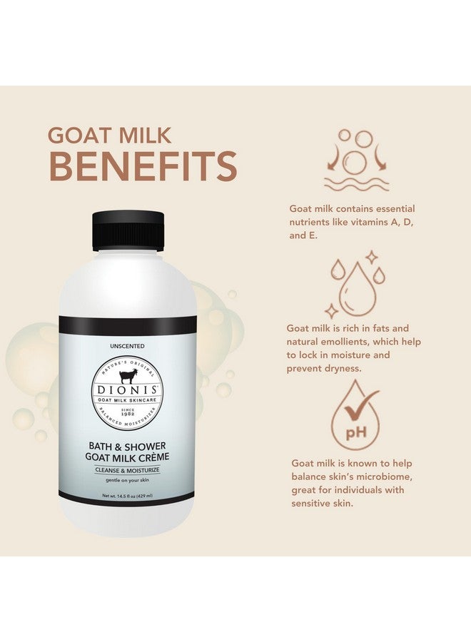 Dionis Goat Milk Skincare Unscented Bath Soap & Liquid Shower Crème Skin Moisturizer & Hydrating Body Wash Made In The Usa Cruelty Free Shower Gel For Sensitive Skin 14.5 Oz Bottle - Image 2