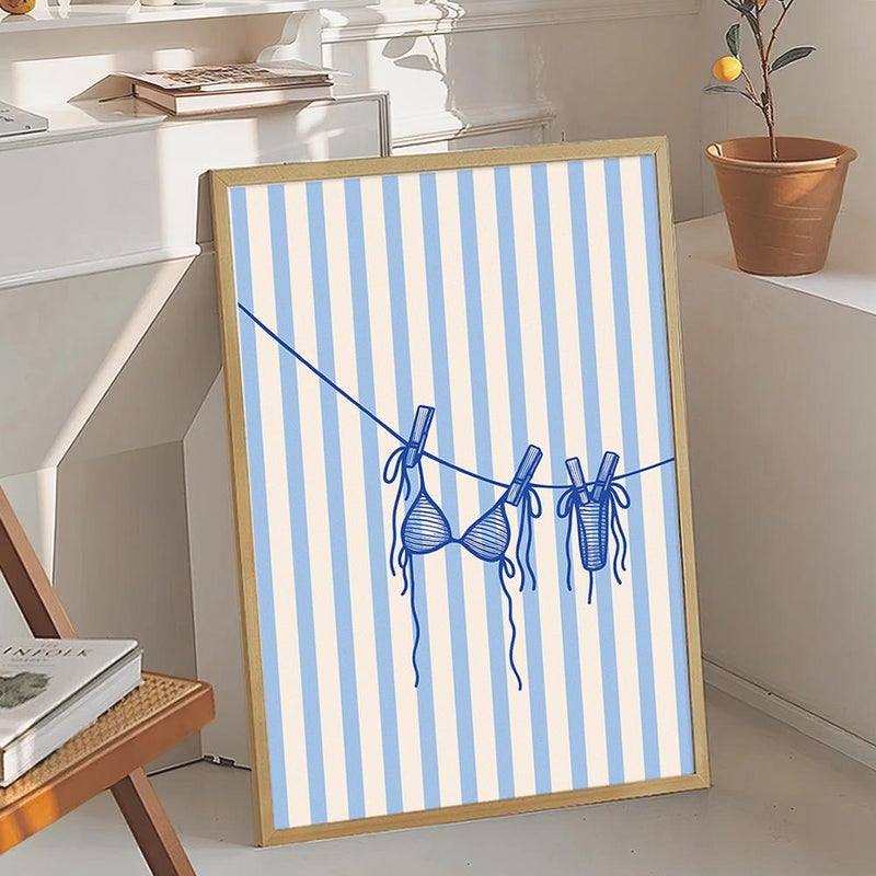 TNESSENTIAL Blue Minimalist Bikini Art Canvas Poster, Trendy Wall Art, Apartment Aesthetic Decor, Retro Home Decor, Printed Gift - Image 4
