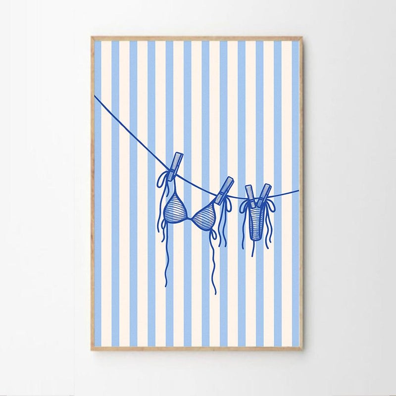 TNESSENTIAL Blue Minimalist Bikini Art Canvas Poster, Trendy Wall Art, Apartment Aesthetic Decor, Retro Home Decor, Printed Gift - Image 1