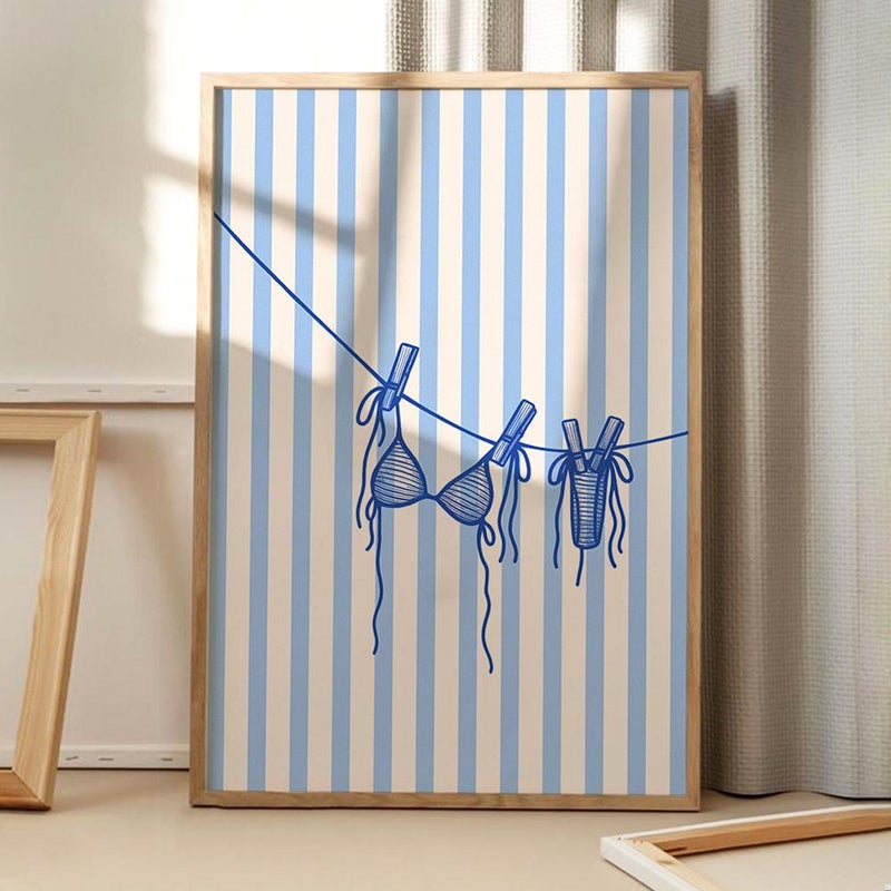TNESSENTIAL Blue Minimalist Bikini Art Canvas Poster, Trendy Wall Art, Apartment Aesthetic Decor, Retro Home Decor, Printed Gift - Image 2