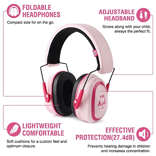 GREEN DEVIL Kids/Toddler Ear Protection Safety Ear Muffs Design For Age 3-16 Noise Cancelling Headphones SNR 27.4dB Hearing Protection Earmuffs Sensory Headphones for Autism Kids (Pink) - Image 4
