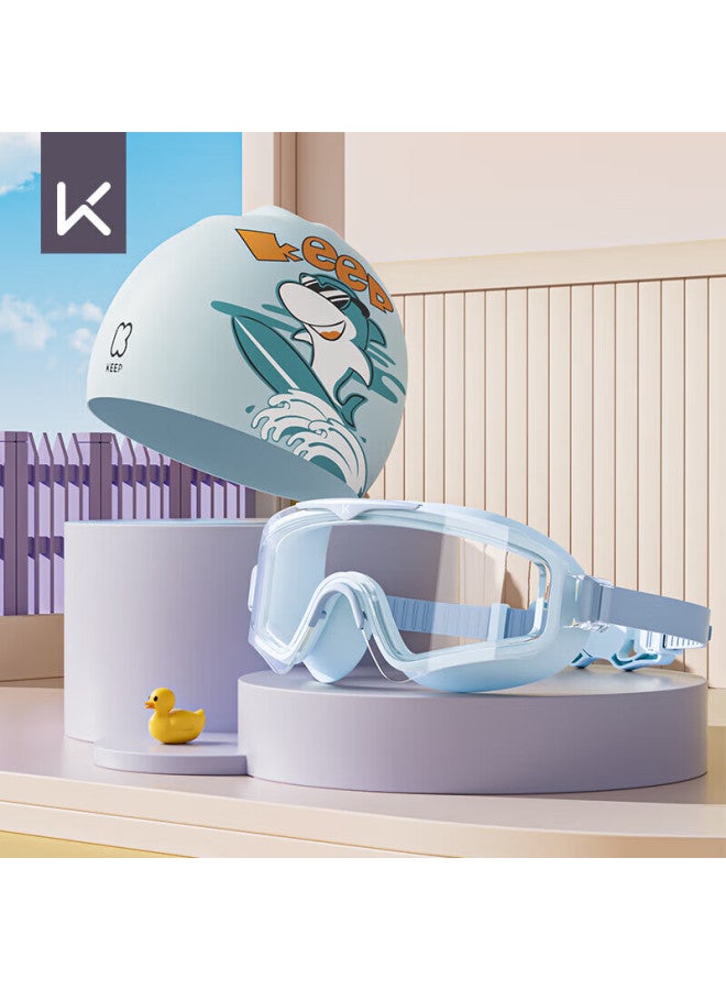 Keep Children's Swimming Goggles For Girls And Boys, Waterproof Anti-fog High-definition Large Frame Professional Diving Equipment Swimming Cap Set - Image 1