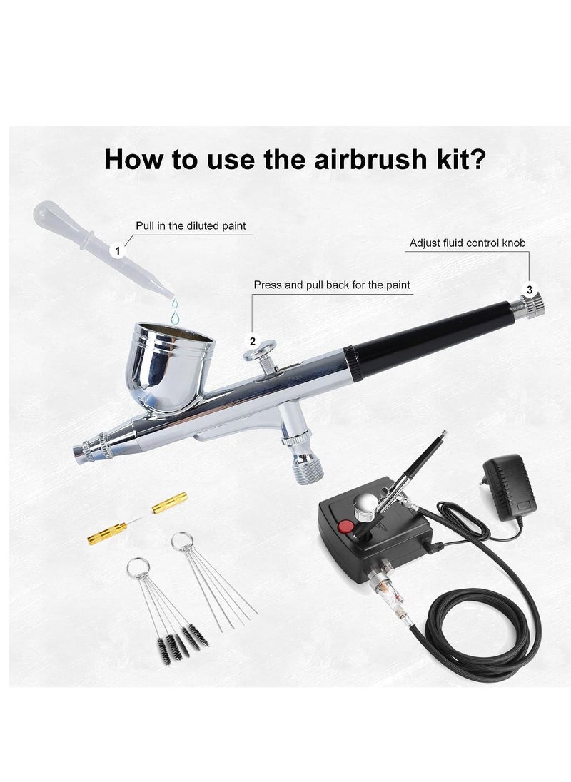 Arabest - Airbrush kit with Air Compressor, Air Brush Spray Gun, Portable Dual Action Airbrush Pen for Painting Makeup Cake Decorating Nail Art Clothes Cookies DIY Tool - Image 1