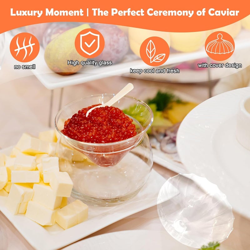Windspeed Glass Caviar Serving Set with Cover, Caviar Glass Serving Dish with 4Pcs Mother of Pearl Spoon Ice Holder and Exquisite Lid for Cooling Container - Image 3