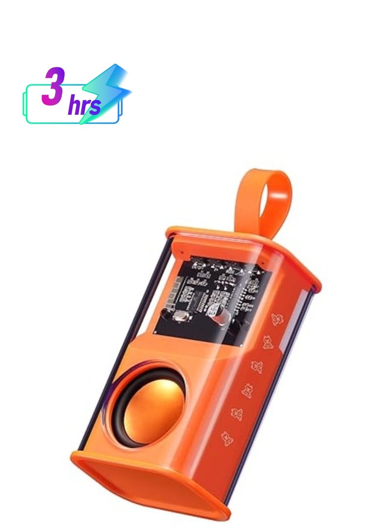 Portable Bluetooth Speaker, Mini Transparent Wireless Speakers with RGB Light, Supports TWS Pairing, TF Card, HD Sound Deep Bass, Waterproof Speaker for Home, Travel, Outdoor (Orange) - Image 1