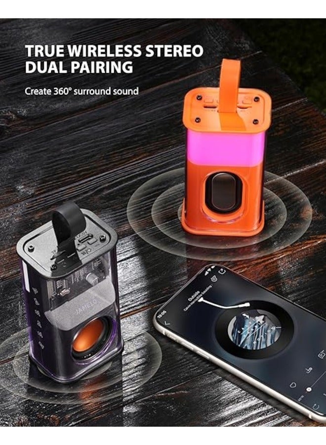 Portable Bluetooth Speaker, Mini Transparent Wireless Speakers with RGB Light, Supports TWS Pairing, TF Card, HD Sound Deep Bass, Waterproof Speaker for Home, Travel, Outdoor (Orange) - Image 3