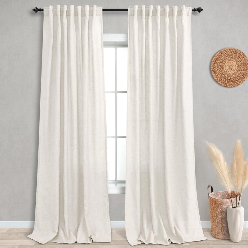 102 Inch Long Linen Curtains 102 Length for Living RoomNatural Linen Back Tab Tailored Pleated Pleat Rod Pocket Light Filtering Semi Sheer Curtain for Bedroom Set of 2 PanelsCream Ivory Beige85FT