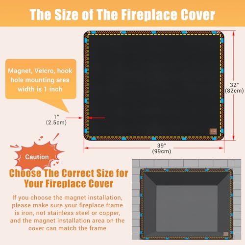 Protalwell Magnet Fireplace Cover, Fireplace Draft Blocker, Fireplace Blanket for Heat Loss, Flue Blocker, Fireplace Cold Air Blocker, Fireplace Draft Cover for Inside Fireplace, Black(39" W x 32" H) - Image 2