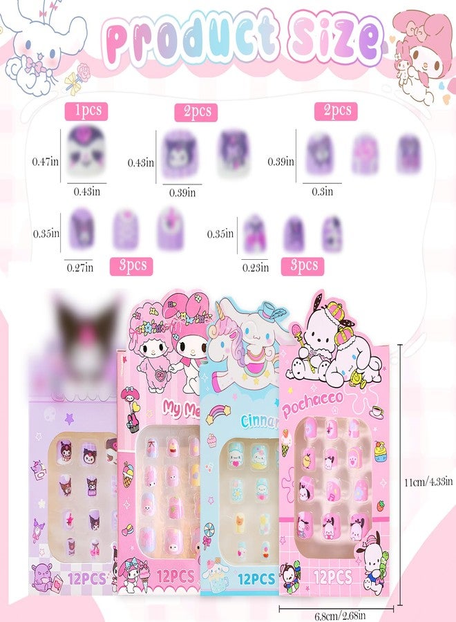 TecoKart® 48Pcs Press on Nails for Kids - Cute Cartoon Fake Nails with Jelly Glue, Short Artificial Nail Art Kit for Girls, Reusable & Safe Nail Extensions for Easy DIY Manicure - Image 3