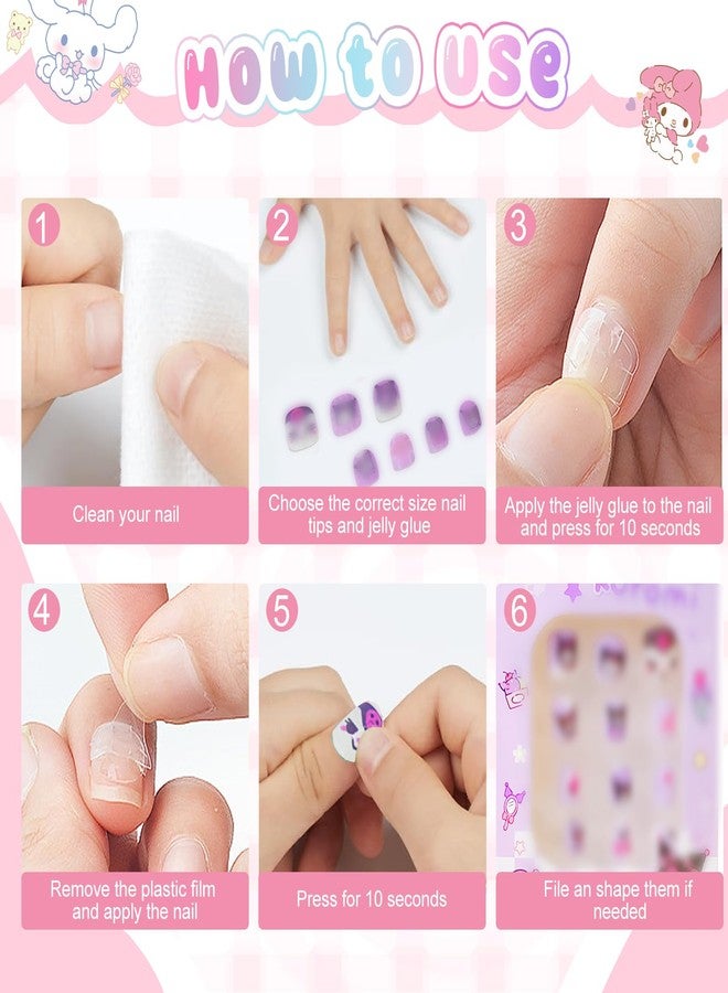 TecoKart® 48Pcs Press on Nails for Kids - Cute Cartoon Fake Nails with Jelly Glue, Short Artificial Nail Art Kit for Girls, Reusable & Safe Nail Extensions for Easy DIY Manicure - Image 5