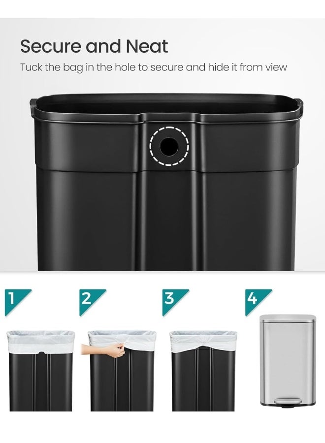 AKC سلة مهملات بدواسة – 13 جالون / 50 لتر من الفولاذ المقاوم للصدأ | غطاء يغلق برفق، دواسة قدم، دلو بلاستيكي داخلي، تشطيب مقاوم للبقع - Image 3