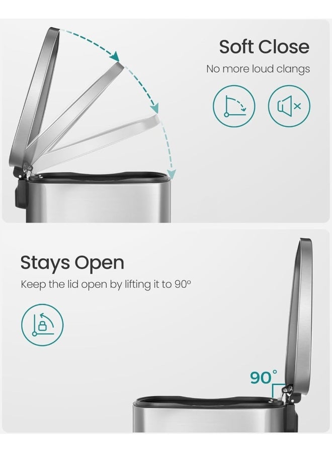 AKC سلة مهملات بدواسة – 13 جالون / 50 لتر من الفولاذ المقاوم للصدأ | غطاء يغلق برفق، دواسة قدم، دلو بلاستيكي داخلي، تشطيب مقاوم للبقع - Image 2