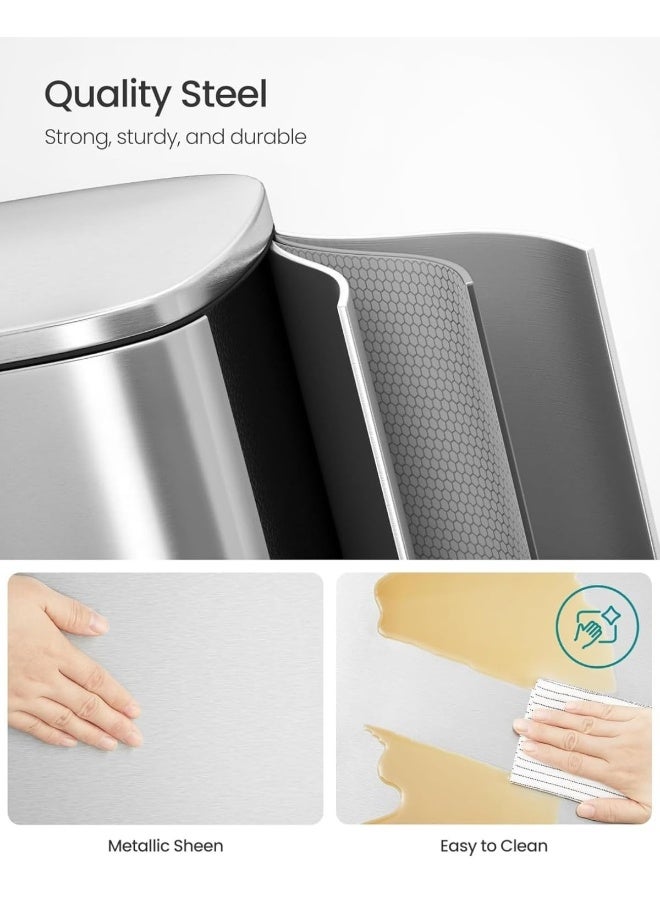 AKC سلة مهملات بدواسة – 13 جالون / 50 لتر من الفولاذ المقاوم للصدأ | غطاء يغلق برفق، دواسة قدم، دلو بلاستيكي داخلي، تشطيب مقاوم للبقع - Image 4