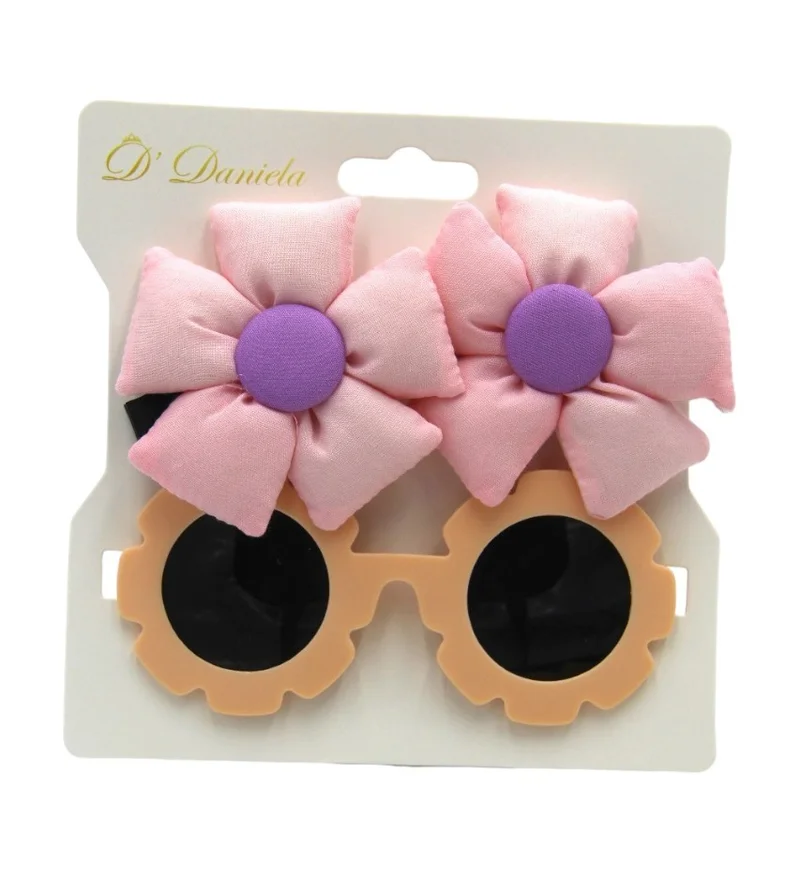 D'Daniela Aida Glasses and Flower Shaped Clip Set For Babies and Girls - Baby Pink