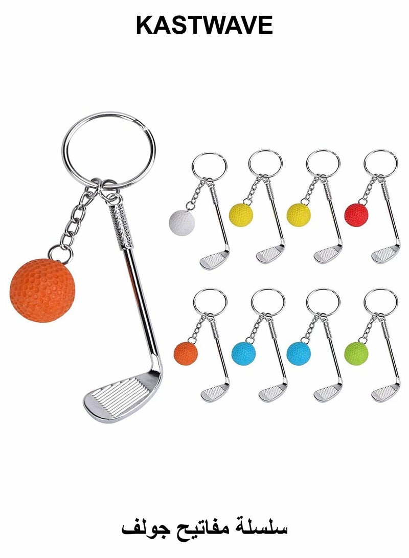 KASTWAVE Pendant Keychain, 9 Pcs Mini Golf Racket and Ball Pendant Keychain, Metal Golf Clubs Keyring Creative Keychain - Image 1